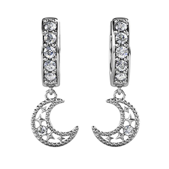 Crescent Moon Huggie Hoop Pendant Earrings Australian Crystals - Picture 5 of 8